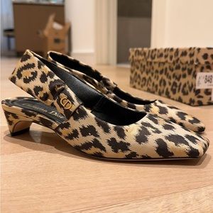 Christian Dior Nylon Leopard Print Mizza Slingback Pumps